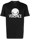 Versace Logo Printed Cotton T-shirt In Black