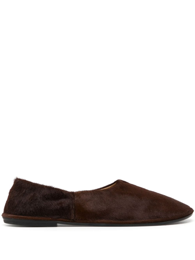 The Row Canal Pony Hair Loafers In Brown