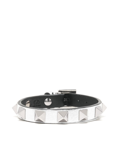 Valentino Garavani Rockstud Leather Bracelet In Silver