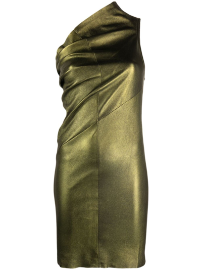 Rick Owens Asymmetric Stretch-leather Dress In Green