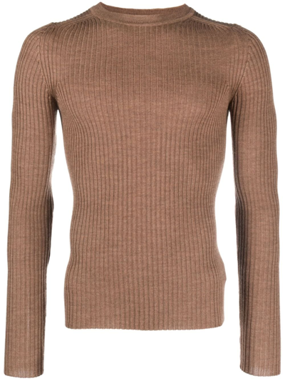 There Was One Ribbed-knit Wool Jumper In Brown