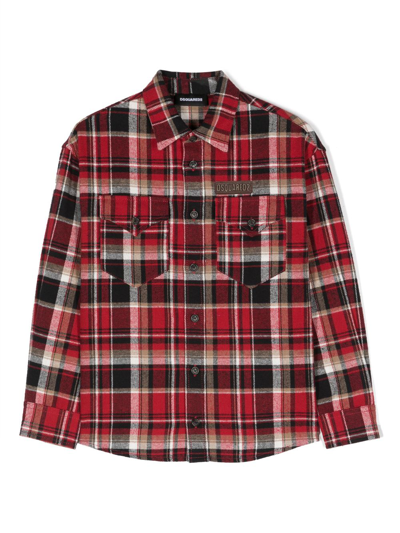 Dsquared2 Kids' Check-print Cotton Shirt In Red