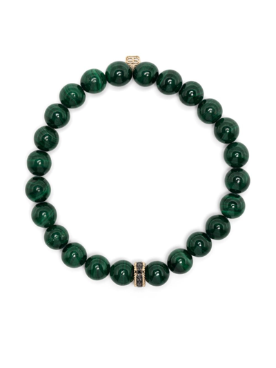 Sydney Evan 14kt Yellow-gold Malachite Emerald Beaded Bracelet In Green