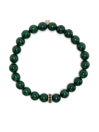 Sydney Evan 14k Yellow Gold Malachite Diamond Bead Bracelet In Green