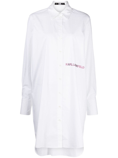 Karl Lagerfeld Logo-embossed Cotton Shirt Dress In White