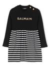 Balmain Logo-lettering Long-sleeve Dress In Black