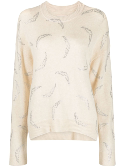 Zadig & Voltaire Markus Rhinestone Wings Cashmere Crewneck Sweater In Sugar