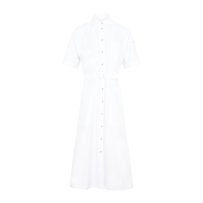Moncler Belted Midi Shirt Dress In Bianco