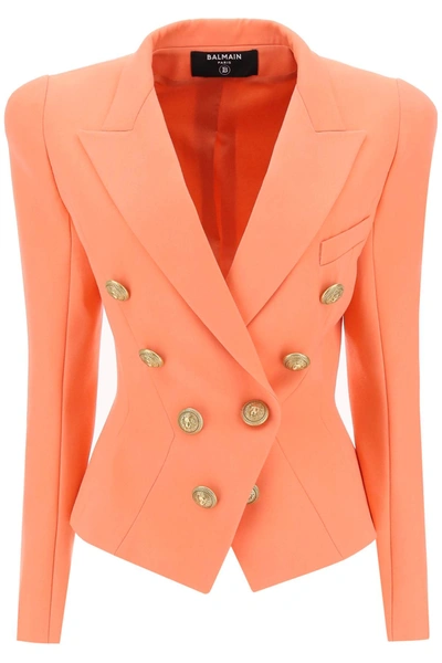 Balmain Fitted Double-breasted Jacket In Wool In Pink
