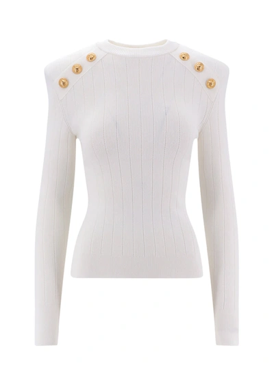 Balmain 6-button Fine Knit Sweater In Bianco