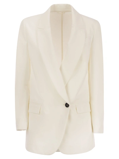 Brunello Cucinelli Stretch Cotton Interlock Couture Jacket With Jewellery In Natural