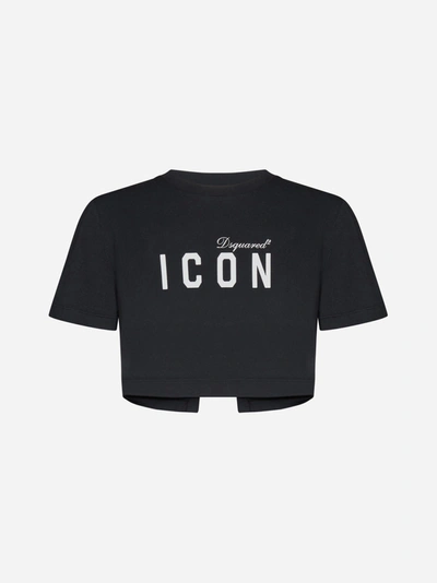 Dsquared2 Icon-print Cropped Cotton T-shirt In Nero