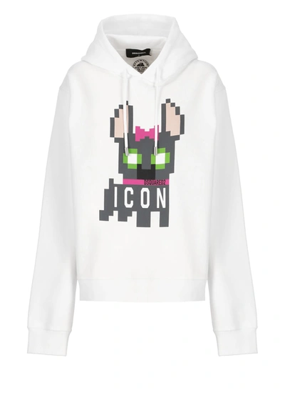 Dsquared2 Icon Pixelated-print Hoodie In Blanco