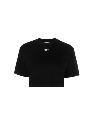 Off-white Off-stamp Cropped Tee In Black White