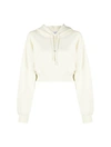 Off-white Faux-pearl Embellished Cropped Hoodie In Beige Black