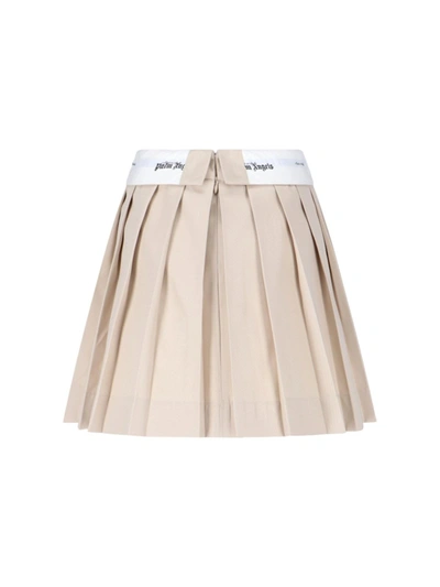 Palm Angels Miniskirt With Back Pleats In Beige White