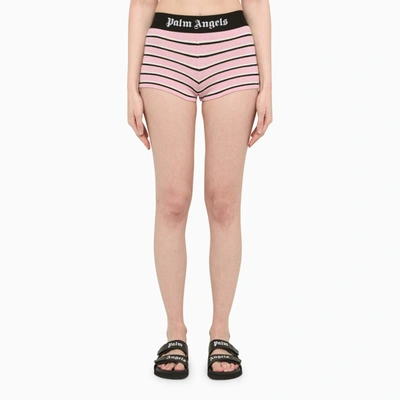 Palm Angels Logo Waistband Striped Mini Shorts In Pink