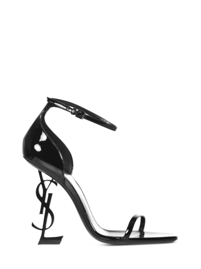 Saint Laurent Opyum 110 Leather Heeled Sandals In Nero