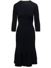 Stella Mccartney Black Midi Knit Dress With Flare Skirt In Viscose Blend Woman In Black