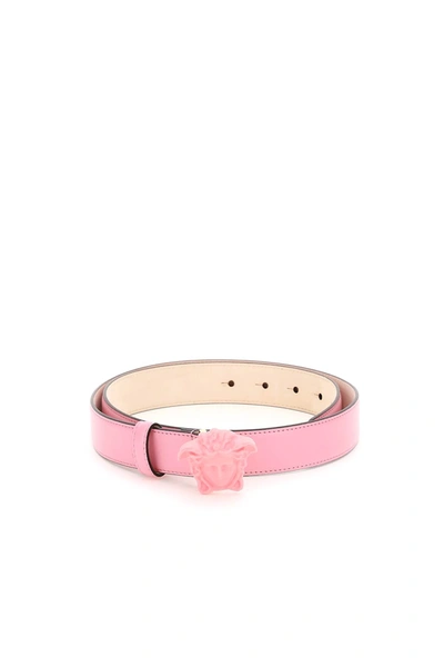 Versace La Medusa Leather Belt In Baby Pink Baby Pink Oro  (pink)