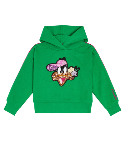 Monnalisa Kids' Daffy Duck 贴花连帽衫 In Green