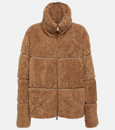 Moncler Segura Teddy Shearling Puffer Jacket In Camel