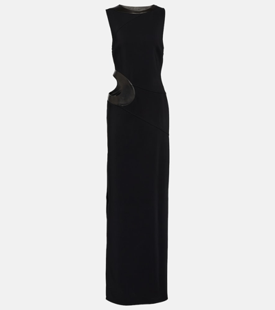 Tom Ford Cutout Leather-trimmed Gown In Black