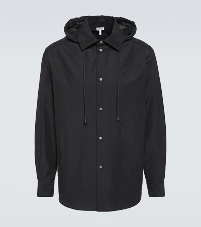Loewe Anagram Hooded Overshirt In Black