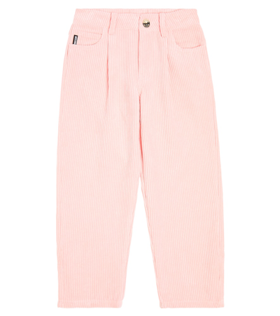Moschino Kids' Embroidered Logo Corduroy Trousers In Pink