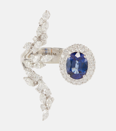 Yeprem Reign Supreme 18kt White Gold Ring With Sapphire And Diamonds In Multicoloured