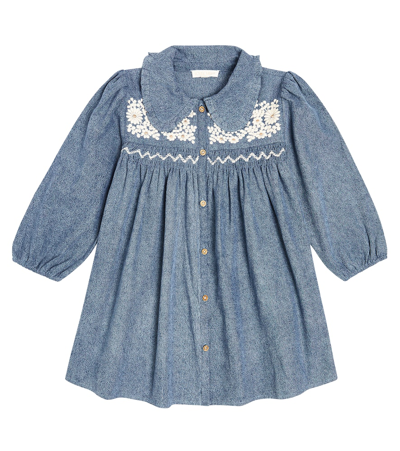 Louise Misha Kids' Marlotta Embroidered Cotton Dress In Blue