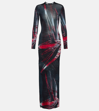 Louisa Ballou High Tide Printed Stretch-jersey Maxi Dress In Black With Red And Silver Flowers