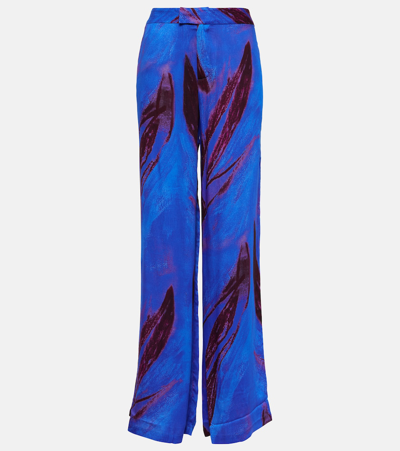 Louisa Ballou Abstract-print Wide-leg Trousers In Blau