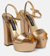 Dolce & Gabbana Foiled Craquelé Calfskin Platform Sandals In Gold
