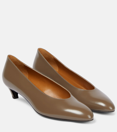 The Row Almond Leather Pumps In Brown