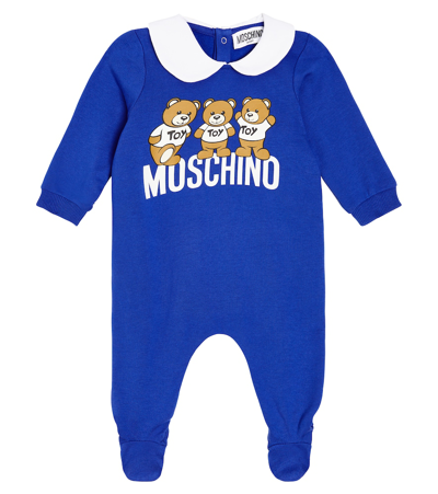 Moschino Baby Teddy Bear Cotton Jersey Onesie In Blue