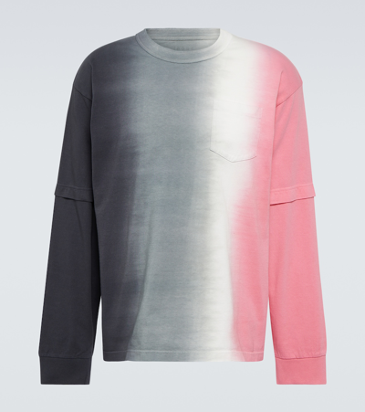Sacai Mens Grey Pink Tie-dye Crewneck Cotton-jersey T-shirt