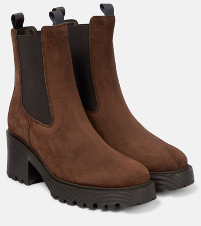 Hogan H649 Suede Chelsea Boots In Brown