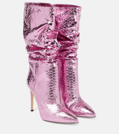 Paris Texas Slouchy Metallic Leather Boots In Pink