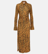 Altuzarra Claudia Feather Print Ruched Long Sleeve Shirtdress In Orange