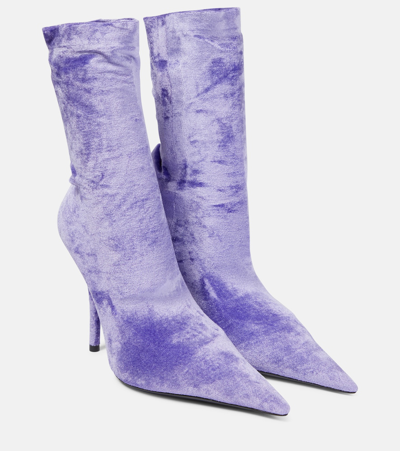 Balenciaga Knife Velvet Sock Boots In Purple