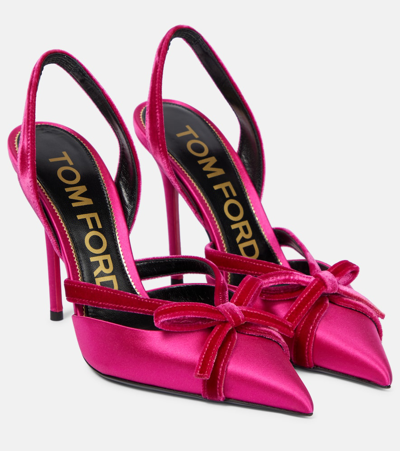 Tom Ford Velvet-bow 105 Slingback Satin Pumps In Fuchsia