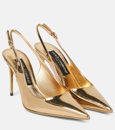 Dolce & Gabbana 90mm Lollo Laminated Leather Slingbacks In Gold