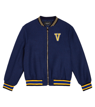 Versace Kids' Logo-patch Bomber Jacket In Blue