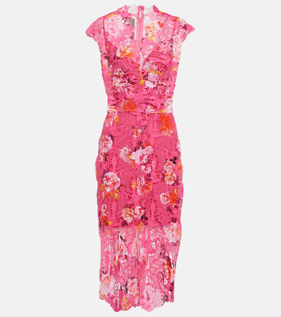 Monique Lhuillier Floral Guipure Lace Midi Dress In Multicoloured