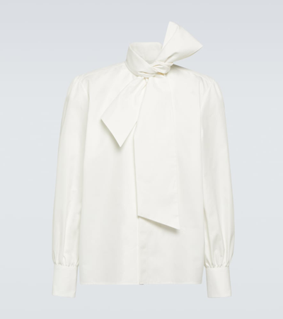 Saint Laurent Bow-detail Cotton Poplin Shirt In White