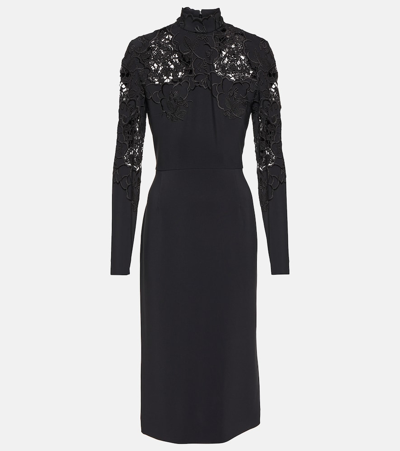 Elie Saab Lace-trimmed Midi Dress In Black