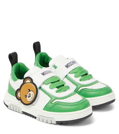 Moschino Kids' Teddy Bear Leather Sneakers In Green