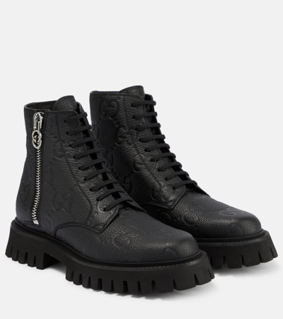 Gucci Black Gg Leather Ankle Boots