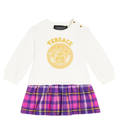 Versace Babies' Logo棉质针织连衣裙 In White